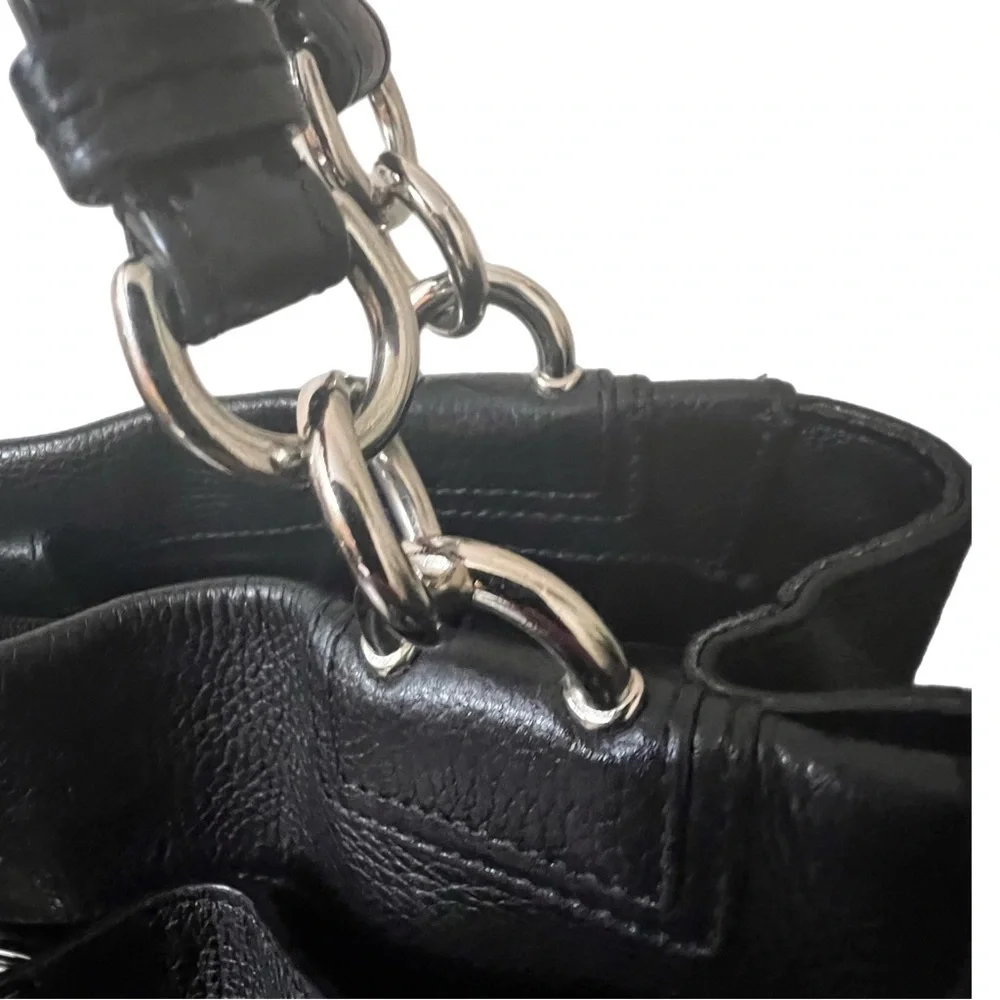 Coach Penelope Black Pebbled Leather Carryall Shoulder Bag Satchel